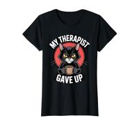 My Therapist Gave up Black Grumpy Kitty Coffee Cat Office Value Graphic T-Shirt, Women, Black, XL