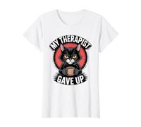 My Therapist Gave up Black Grumpy Kitty Coffee Cat Office Value Graphic T-Shirt, Women, White, M