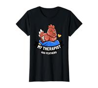 My Therapist Has Feathers Funny Chicken Keeper Homestead Hen Value Graphic T-Shirt, Women, Black, L