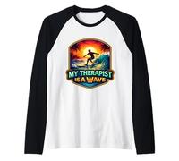 My Therapist is A Wave Surfer Surfing Therapy Surf Board Raglan Baseball Tee