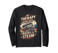 My Therapy Involves Tracks and Steam Retro Train Art Long Sleeve T-Shirt