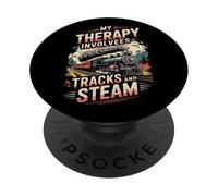 My Therapy Involves Tracks and Steam Retro Train Art PopSockets Adhesive PopGrip