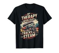 My Therapy Involves Tracks and Steam Retro Train Art T-Shirt