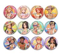 My Time at Sandrock Character Badges Set 2.3 Inch, Fang Logan Unsuur Grace Elsie Button Pins for Backpacks Bags Clothing (12 Pcs), 2.3 inch, Tinplate, no gemstone