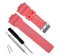 My Time OliBoPo Natural Resin Replacement Watch Band Strap for Casio Mens G-Shock GD120/GA-100/GA-110/GA-100C (Line Pattern-Red)