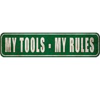 My Tools My Rules Sign,Funny Tool Shed Metal Sign,Farmhouse Style Decor,Rustic Street Decor Door Name Plate Plaque,4x16 Inch