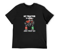 My Tractor is Calling and I Must Go T-Shirt Graphic Printed Mens Black Mens Unisex Tee L