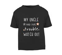 My Uncle and I are Trouble Watch Out (Stars Style) Family Statement [BBY7] Short Sleeve Cotton Toddler t Shirt, 1-2 Years, Black