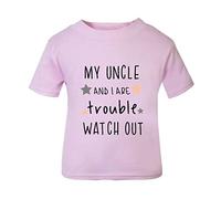 My Uncle and I are Trouble Watch Out (Stars Style) Family Statement [BBY7] Short Sleeve Cotton Toddler t Shirt, 1-2 Years, Pastel Pink