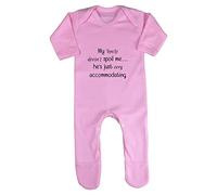 My Uncle Doesn't Spoil me He's just Very Accommodating Baby Romper Jumpsuit with feet, 6-12 Months, Pastel Pink