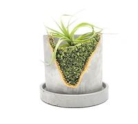 My Urban Crafts 4 Inch Crystal Plant Pot with Saucer - Cement Geode Planter Concrete Pots for Plants Modern Succulent Indoor Unique Air Holder Candle Small Home Decor (Green Peridot)