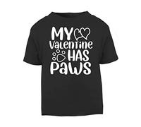 My Valentine has Paws (Anti-Valentine Quotes for Singles, pet Owners) Short Sleeve Cotton Toddler t Shirt, 3-4 Years, Black