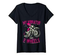 My Vibrator Has 2 Wheels - Biker Girl V-Neck T-Shirt