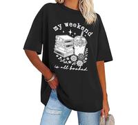 My Weekend is All Booked Shirt Floral Book Graphic T-Shirt Cute Book Reader Reading Tee Tops Black