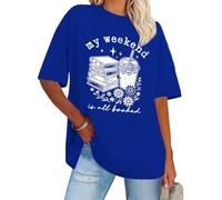 My Weekend is All Booked Shirt Floral Book Graphic T-Shirt Cute Book Reader Reading Tee Tops Royal Blue