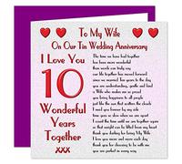 My Wife 10th Wedding Anniversary Card - On Our Tin Anniversary - 10 Years - Sentimental Verse I Love You