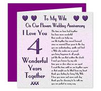 My Wife 4th Wedding Anniversary Card - On Our Flowers Anniversary - 4 Years - Sentimental Verse I Love You