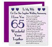 My Wife 65th Wedding Anniversary Card - On Our Star Sapphire Anniversary - 65 Years - Sentimental Verse I Love You