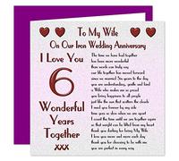 My Wife 6th Wedding Anniversary Card - On Our Iron Anniversary - 6 Years - Sentimental Verse I Love You