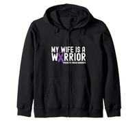 My Wife is a Warrior Pancreatic Cancer Awareness Ribbon Zip Hoodie