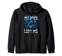 My Wife Left Me Funny Alpha Wolf Meme Dumb Graphic Brain Rot Zip Hoodie