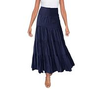My Women's Elastic High Waist Flared Skirt with Tiered Hem and Adjustable Drawstring - Lightweight and Breathable for Everyday Wear Navy XXL