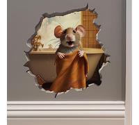 My Wonderful Walls Bathroom Mouse in Towel 3D Wall Sticker - Mouse Hole Decal, Vinyl, Matte, Cartoon, Glitter, Animal, Scenic, Outdoor, Single Use, 5x5 Inches