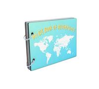 My World Adventures Scrapbook: Wooden Cover, Full Colour Map Design, 25 Thick Recycled Card Pages - Attach Photos and Write Your Thoughts!
