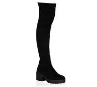 My1stWish Mid Block Heel Over The Knee Boots Women's Black Suede Size 8