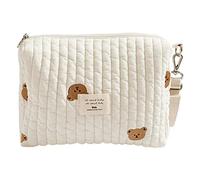 MY99 USHOMI Portable Baby Changing Bags, Universal Mini Nappy Bags Essentials Pram Organiser White Mommy Single Shoulder Zipper Embroidery Bear Print for Travel