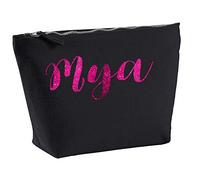 Mya Personalised Make Up Accessory Bag In Black Colour Glitter Or Metallic Print Birthdays Weddings Christmas-Medium-Pink