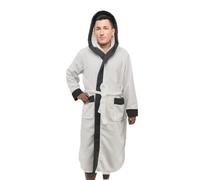 myAIMS Men’s Hooded Style Dressing Gown Bathrobe, Housecoat Loungewear Super Soft Luxury Microfiber Terry Cotton, Warm, Cosy Fleece Nightwear Robe, Spa Hotel Sleepwear (White, L/XL)