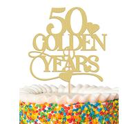 MYAMPED 50 Golden Years Cake Topper - Glitter Golden 50th Birthday Cake Decorations, Suitable for 50th Wedding Anniversary or 50th Birthday Party