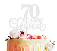 MYAMPED 70 Years Loved Cake Topper - Silver Glitter 70th Birthday & Anniversary Cake Decoration for Women Men Party Supplies, Photo Booth Props