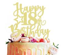MYAMPED Happy 18th Birthday Cake Topper - Gold Glitter 18th Birthday Cake Decoration, Cheers to 18 Years Birthday Cake Pick 18 Fabulous Decor, Photo Booth Props
