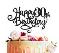 MYAMPED Happy 30th Birthday Cake Topper - Black Glitter 30th Birthday Cake Decoration, Cheers to 30 Years Cake Pick 30th Birthday Anniversary Party Supplies, Photo Booth Props