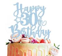MYAMPED Happy 30th Birthday Cake Topper - Light Blue Glitter 30th Birthday Cake Decoration, Cheers to 30 Years Birthday Cake Pick 30 Fabulous Decor, Photo Booth Props