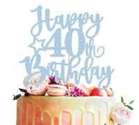 MYAMPED Happy 40th Birthday Cake Topper - Light Blue Glitter 40th Birthday Cake Decoration, Cheers to 40 Years Birthday Cake Pick 40 Fabulous Decor, Photo Booth Props