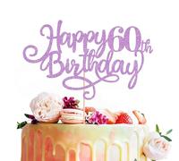 MYAMPED Happy 60th Birthday Cake Topper - Light Purple Glitter 60th Birthday Cake Decoration, Cheers to 60 Years Cake Pick 60th Birthday Anniversary Party Supplies, Photo Booth Props
