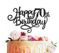 MYAMPED Happy 70th Birthday Cake Topper - Black Glitter 70th Birthday Cake Decoration, Cheers to 70 Years Cake Pick 70th Birthday Anniversary Party Supplies, Photo Booth Props