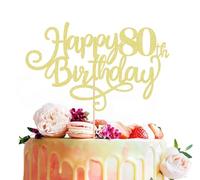 MYAMPED Happy 80th Birthday Cake Topper - Gold Glitter 80th Birthday Cake Decoration, Cheers to 80 Years Birthday Cake Pick 80 Fabulous Decor, Photo Booth Props