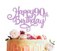 MYAMPED Happy 90th Birthday Cake Topper - Light Purple Glitter 90th Birthday Cake Decoration, Cheers to 90 Years Cake Pick 90th Birthday Anniversary Party Supplies, Photo Booth Props