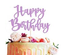 MYAMPED Happy Birthday Cake Topper - Light Purple Glitter Birthday & Anniversary Cake Decoration Supplies, Photo Booth Props
