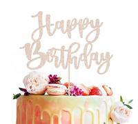 MYAMPED Happy Birthday Cake Topper - Rose Gold Glitter Birthday & Anniversary Cake Decoration Supplies, Photo Booth Props