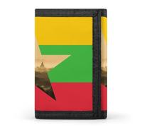 Myanmar Flag Burma Nature Men's Trifold Wallet Minimalist Slim Wallets with Card Holder Keychain