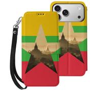 Myanmar Flag Burma Nature Wallet Case Compatible with iPhone 17 Air 17 Pro Max with Card Holder Wristband