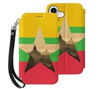 Myanmar Flag Burma Nature Wallet Case Compatible with iPhone 17 Air 17 Pro Max with Card Holder Wristband