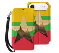 Myanmar Flag Burma Nature Wallet Case Compatible with iPhone 17 Air 17 Pro Max with Card Holder Wristband