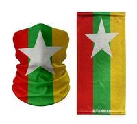 Myanmar Flag Neck Gaiter - Red, Green & Yellow Face Cover with Bold White Star - Breathable Multifunctional Bandana for Travel, Culture, and Outdoor Wear