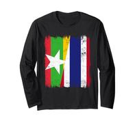Myanmar Thailand Half Flag Burmese Thai Roots Long Sleeve T-Shirt